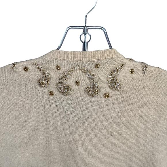 Vintage 50-60s Beaded Cardigan Sweater Womens XS-S Embroidered Soft Elegance - Picture 5 of 12